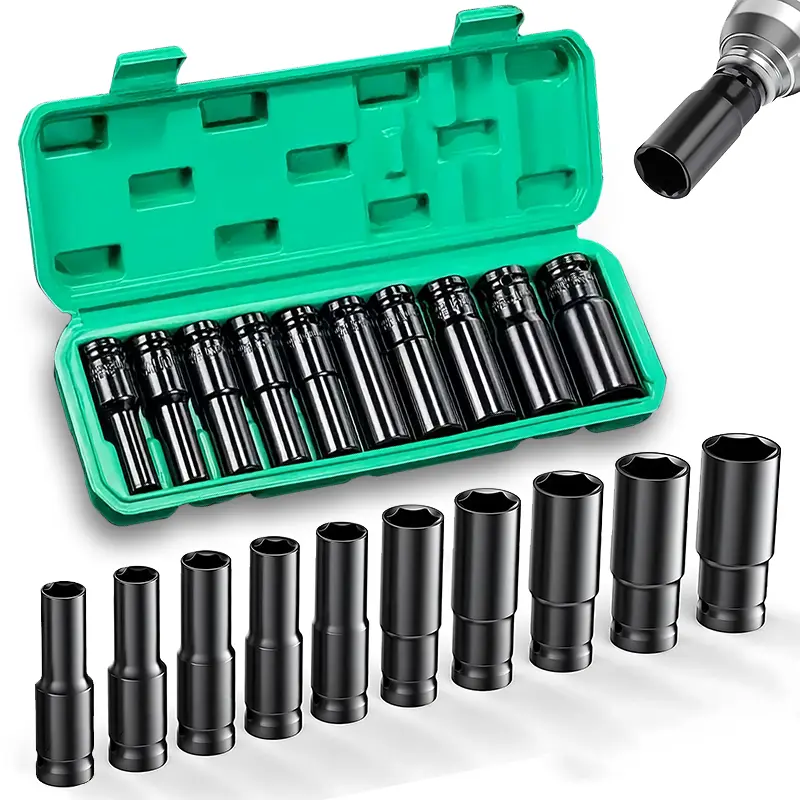 1/2" Drive Impact Socket Set - 20/15/10-Piece Deep Socket Set with Extension Bar, Heavy-Duty Metric Socket Set with Impact Driver Socket Extension Bar for Home Car Repair