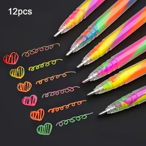 12pcs Metallic Glitter Rainbow Gradient Pens, Suitable for Painting And Graffiti Watercolor Pens, Fine Tip Pens Suitable for Albums, Black Cards, Collages, Crafts, Ceramics, Stones, Glass, Birthday Gifts, Christmas, Halloween