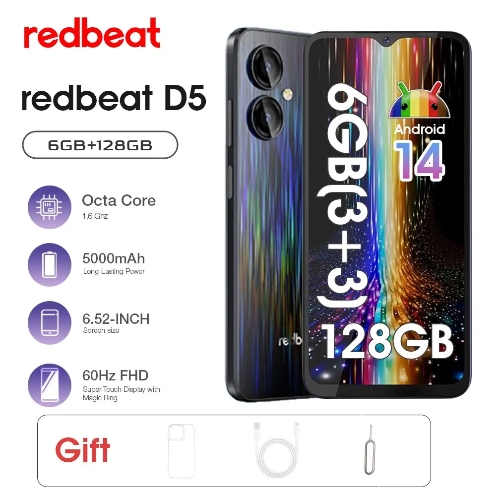 Redbeat D5 Smartphone 6.52-Inch Display, 5000mah Battery, 3gb RAM + 128GB Storage, Expandable to 1tb, Android 14 Octa-Core Processor