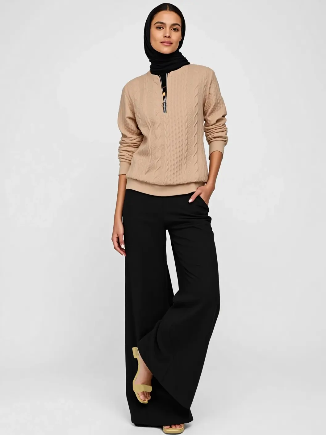 Women's Spring & Fall Zipper Pattern Pullover Sweatshirt, Casual Fitted Plain Design, Comfortable Sportswear Tops for Daily Wear, Crew Neck