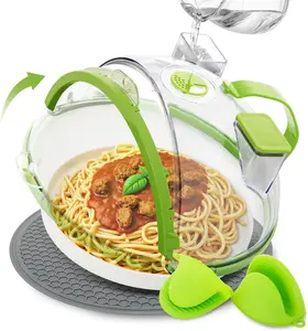 Microwave Splatter Cover Set Food Dome - Microwave Cover for Food with Water Steamer, Splatter With Silicone Microwave Mat and 2 PCS Oven Mitts, Kitchen Essentials Accessories