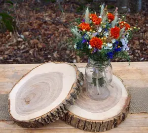 Thick Natural Wood Slice Brown Bark Cake Stand, Wedding Centerpiece Wood Slabs, Wood Rounds