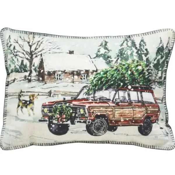 360 Stand Rectangular Christmas Van Decorative Throw Pillow - 4x13x18 in, Zipper-Close Soft Removable Polyester Cushions, White Green Black & Red Elegant Look Holiday Home Decor for Living Room, Bedroom, Bed Ensemble, Room Decor