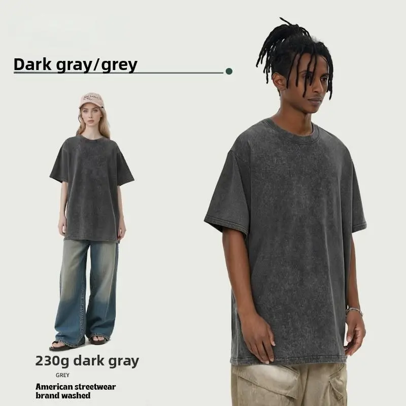 Men's Oversized Cotton Streetwear Crew Neck T-Shirt - Buttery Soft, Vintage Retro, Distressed Washed, Make Old Effect, Loose-Fit Unisex Baggy Plain, Machine Washable All-Season Fashion Casual Chill Top for Fitness Preparation