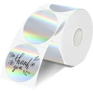 2 Inch Round Holographic Thermal Labels,  Direct Thermal Stickers, Self-Adhesive Circle Label for Small Business DIY Logo QR Code,  (200 Pcs/Roll)