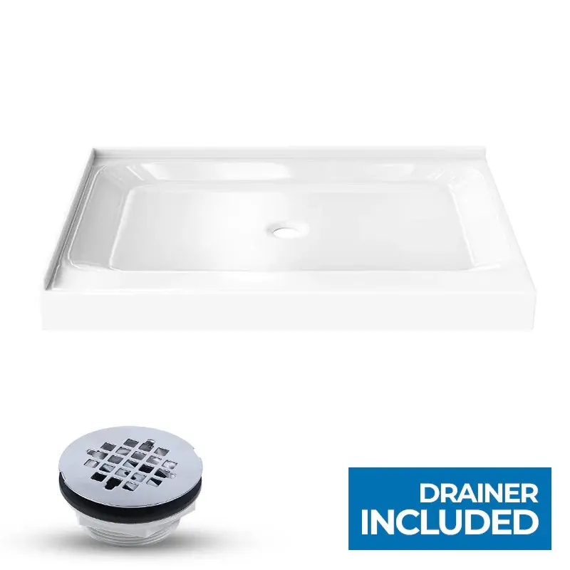Acrylic Shower Pans- Center Drain - Double Threshold - Acrylic and fiberglass - 48 x 36 x 5.5