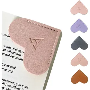 Personalized Handmade Leather Heart Bookmarks, Unique Cute Letter Bookmark Reading Accessories, Perfect Gifts for Women Teachers Students Book Lovers (Pink, A)