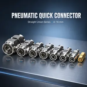 Pneumatic Quick Connector Set, 4–16 mm Straight Union Air Hose Repair Fittings, Metal Tube Couplers for Air Compressor Lines and Pneumatic Systems