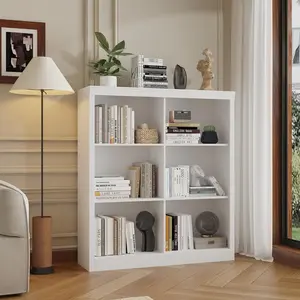 6 Cube Storage Organizer Shelf 53 Inch Tall Bookcase with Anti-Tip Design Sturdy Wood Shelf for Living Room Bedroom Home Office-White