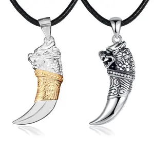 S925 sterling silver wolf tooth pendant necklace men and women clavicle chain personality retro style European and American accessories gift