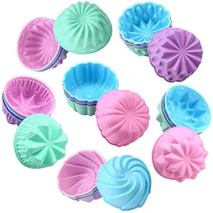 Silicone Cupcake Baking Cups, Food Grade Non-Stick Muffin Liners, Reusable 3 Inch Silicone Molds, 6 Shapes Pack of 24,Happy Mothers Day