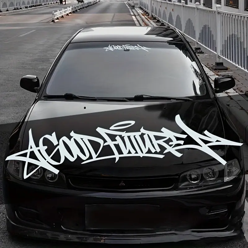 1pc Handwritten 'good Future' Vinyl Car Sticker, Optimistic Windshield Decal, Bring Good Mood, 40x9.2cm, PVC Material, Car Decals