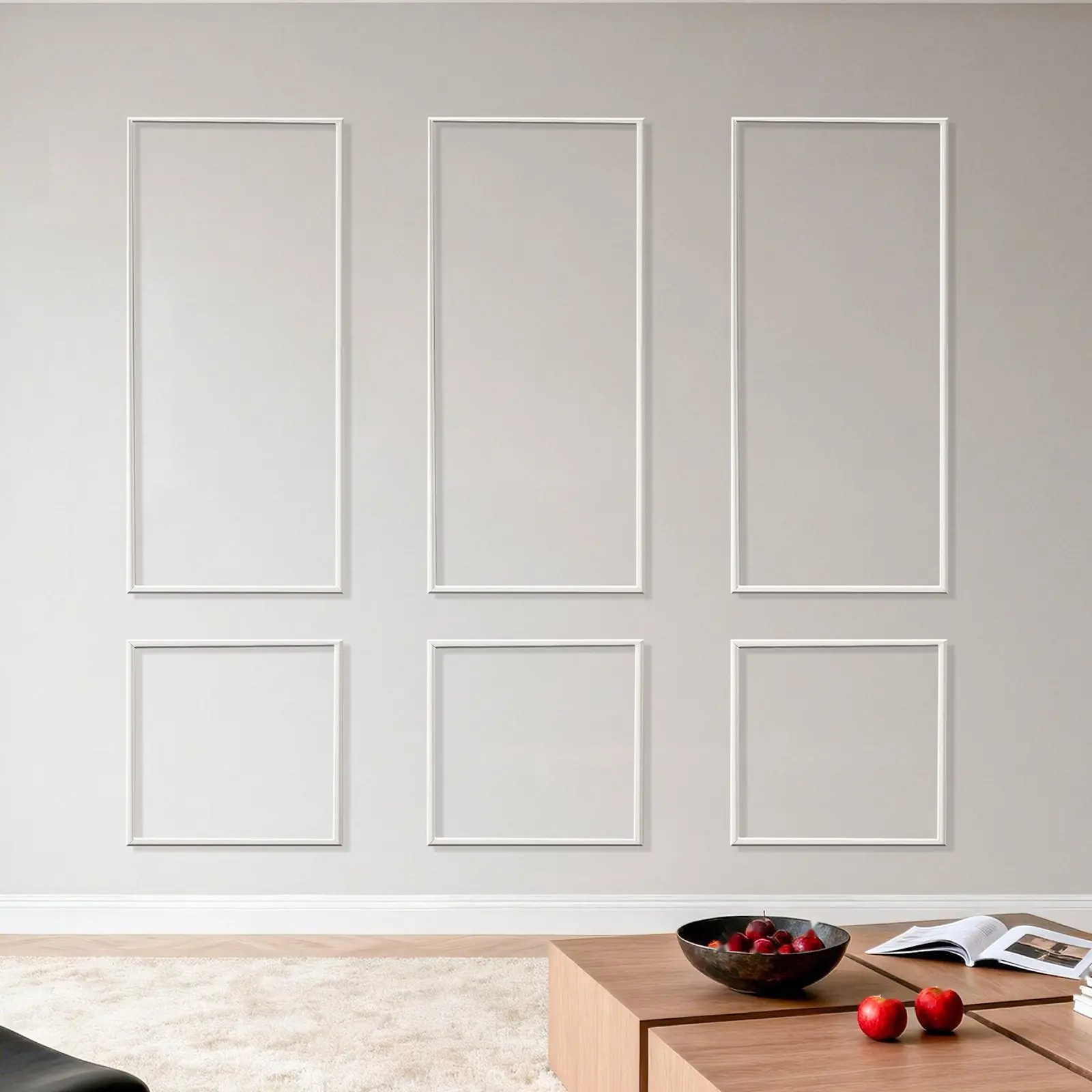 Wall Molding Kit - 3 Pack Wainscoting Panels, Lightweight Paintable Polystyrene, Waterproof Interior Trim for Living Room and Bedroom Decor, Easy Installation, White Finish, Includes 24x54 In and 24x24 In Panels
