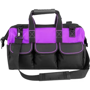 Bag 16 inch Wide Mouth Tool Bag with Molded Base Tool Tote for,,600D (Purple color)