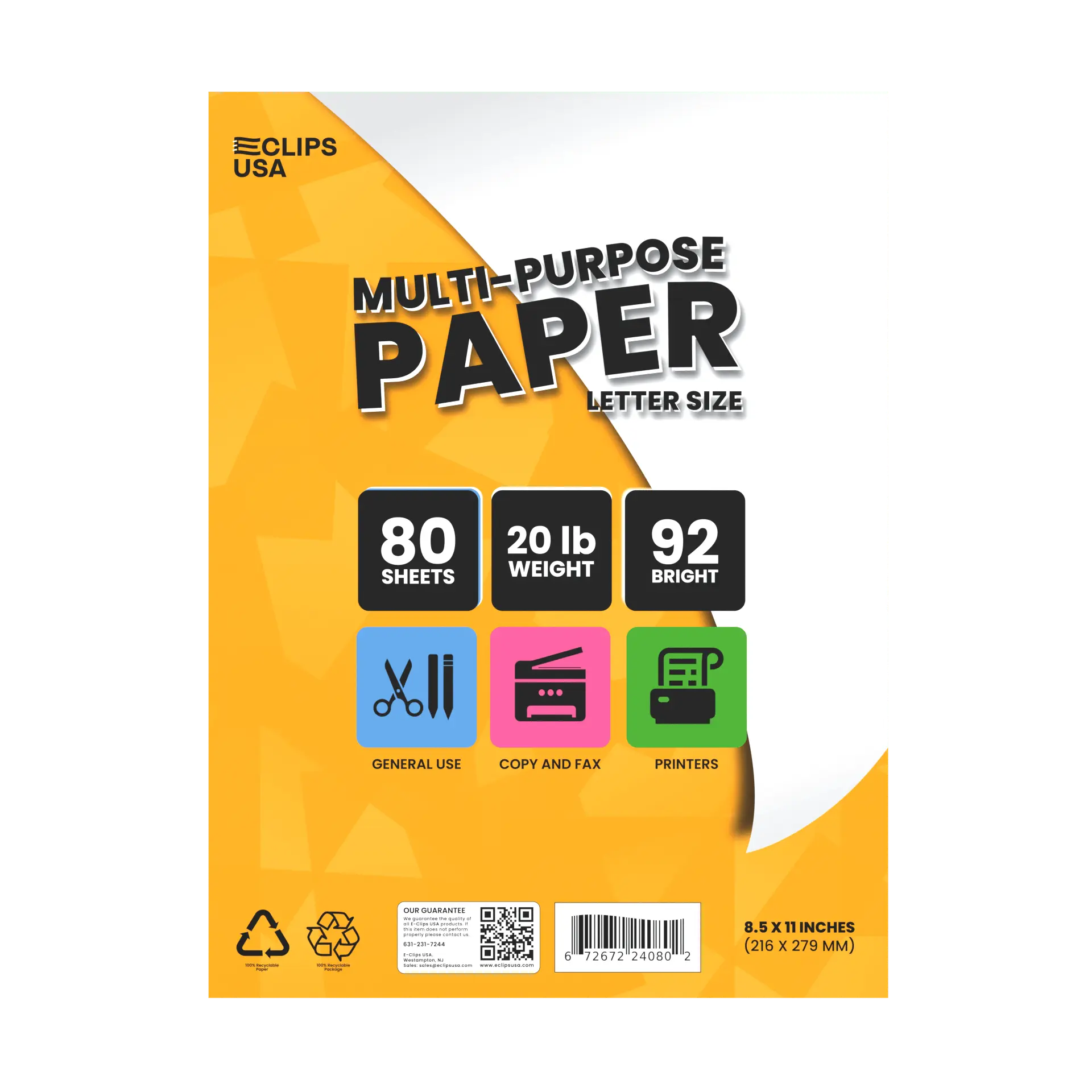 White Computer Copier Paper - 92 Brightness, 20 Lbs, Letter Size (8.5 X 11 Inches), 80 Sheets