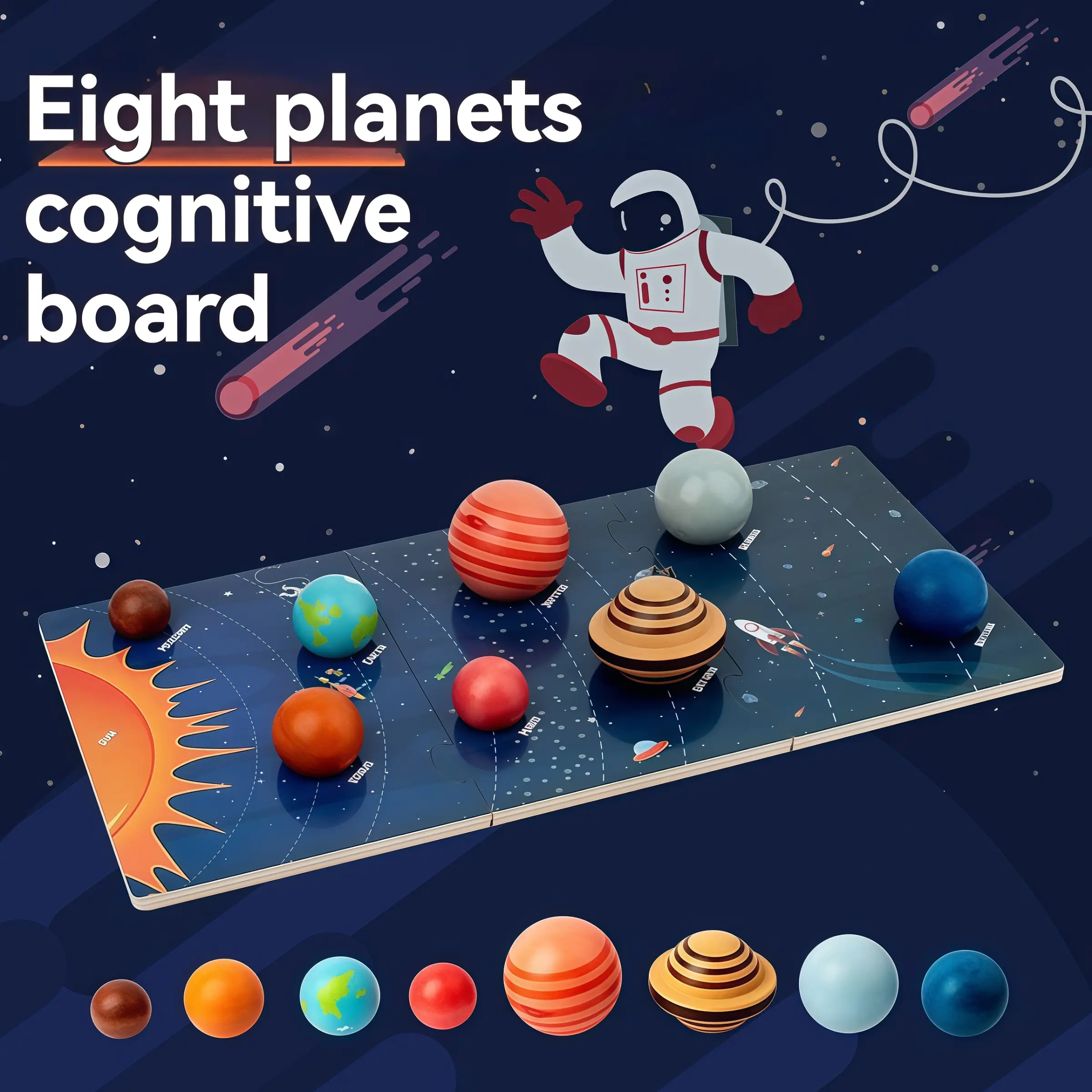 Montessori Wooden Solar System Galaxy 3D Puzzle Set, 8 Planets Cognitive Matching Board, Hand-Eye Coordination Toy, Early Education Kit, Solar System Project Kit, Learning Tool