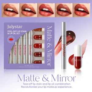 Two-In-One Lip Stain Peel-Off Lip Oil Set, Conceals Tattoos, Long-Lasting Mirror Finish, Easy Application, Portable Makeup, Mix & Match Colors