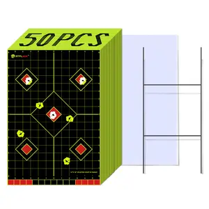 ATFLBOX Splatter Paper Targets 12x18 in, 50-Pack Sight-In Style with Adhesive Stickers, High-Visibility Fluorescent Yellow for Indoor & Outdoor Shooting Ranges, Target