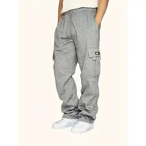 New Style of Men'S Loose-Fitting Cargo Pants with Drawstring, Featuring Fleece Lining And Multiple Pockets.