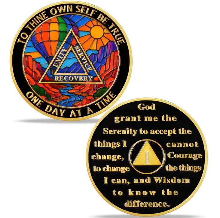 1-10 Year  Year Sobriety Chip - Colorful Balloon Valley Sobriety Coin - Serenity Prayer AA Coin and Medallions -One Day at A Time Recovery Addiction Affirmation Sober Token AA NA Sobriety Gifts
