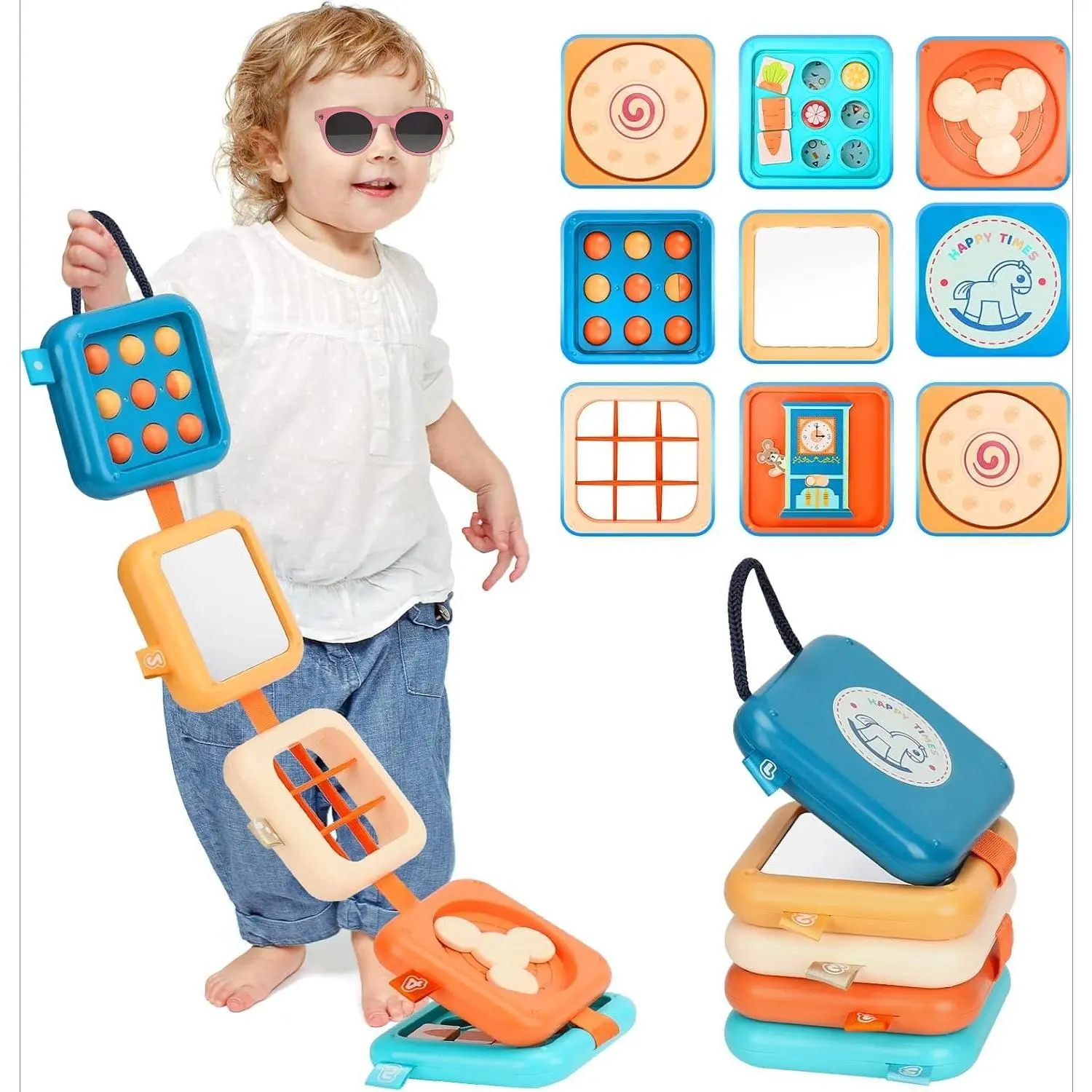 L-ITC040 Unisex Compact Montessori Busy Board Activity Cube, ABS American Children's Toy with 7 Learning Activities & Fine Motor Skills, Travel Toy for Toddlers 1-3, Christmas/Birthday Gift & Stocking Stuffers
