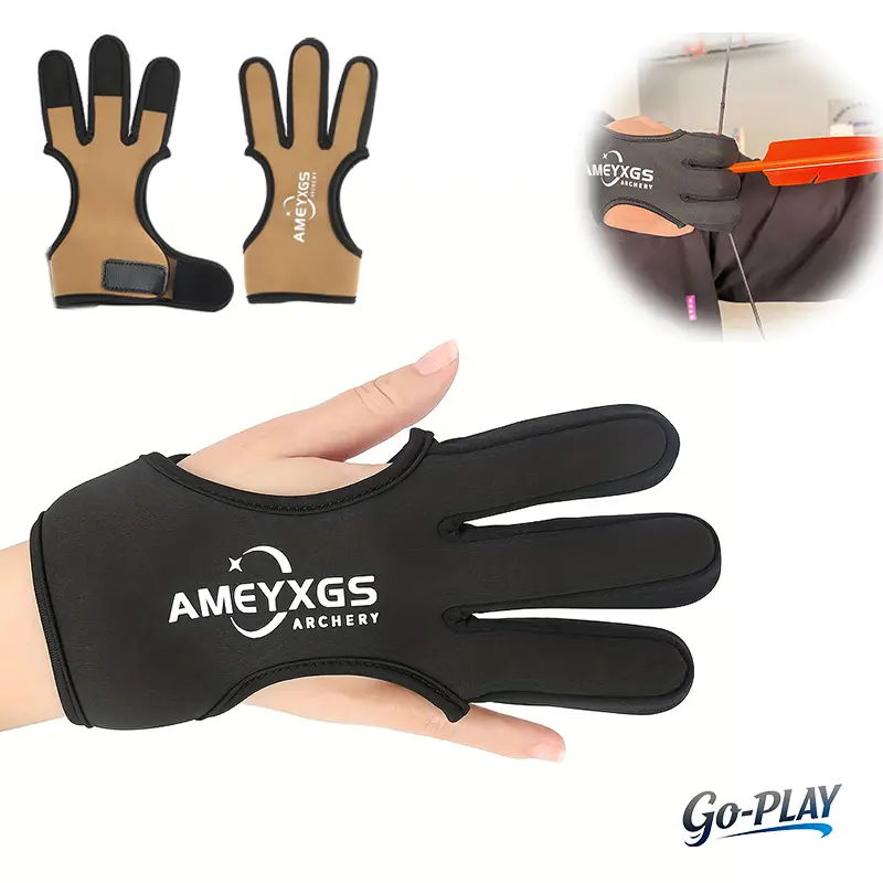 Archery 3-Finger Shooting Glove, Neoprene Bow Finger Protector for Right/Left Hand, Lightweight Breathable Grip Gear for Recurve & Compound Bow Hunting