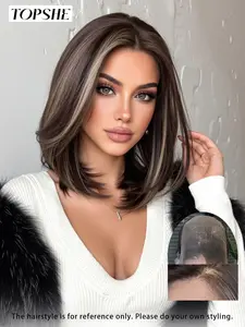 Topshe 13x6 Lace Front Wig, Dye Short Straight Hair, Breathable Lace, Natural Layered Cut, Heat Resistant, Comfortable and Easy to Wear
