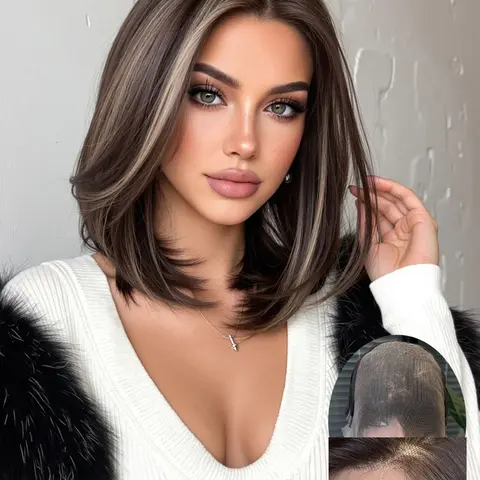 Topshe 13x6 Lace Front Wig, Dye Short Straight Hair, Breathable Lace, Natural Layered Cut, Heat Resistant, Comfortable and Easy to Wear