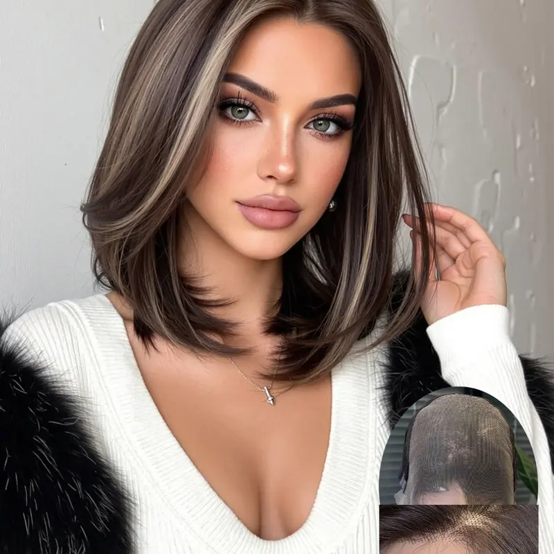 Topshe 13x6 Lace Front Wig, Dye Short Straight Hair, Breathable Lace, Natural Layered Cut, Heat Resistant, Comfortable and Easy to Wear