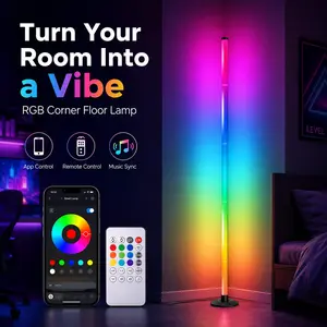 RGB LED Corner Floor Lamp, Color Changing Ambient Light with App & Remote Control for Bedroom, Living Room & Gaming Setup