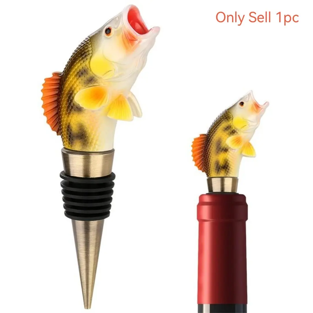 Creative 3D Fish Wine Stopper Reusable Bottle Sealer Home Bar Accessories for Wine Champagne Beer Wedding Party Bar Home Decor Unique Fishing Lover Gift