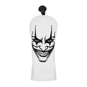 Dark Humor Clown Print Golf Club Headcovers, Funny Embroidery Design, Unique Golf Accessories, Stylish and Quirky