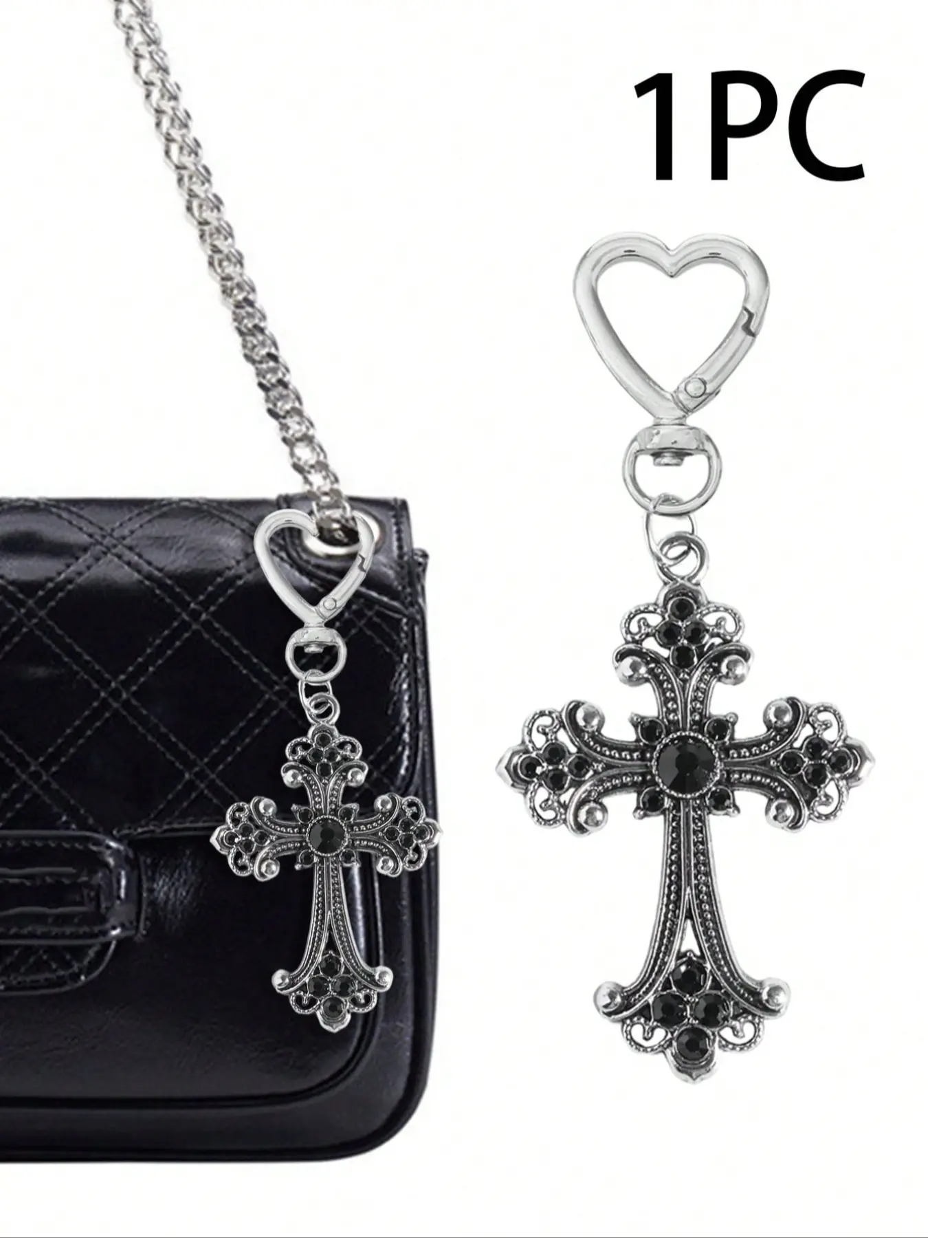 Gothic style dark gothic cross-shaped bag charm, heart-shaped keychain, suitable for Halloween gifts, metal keychain, With keychain, can be used for wallets, backpacks, suitable for women's and girls' bags, Keychain Pendant, Keychain Accessories, Keyrings