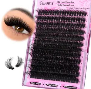 Yawamica Fluffy Lash Clusters Thick 200D Volume Eyelash Clusters 14-20mm Wispy Individual Lashes D Curl Cluster Eyelash Extensions 240pcs DIY Lash Extension for Beginners