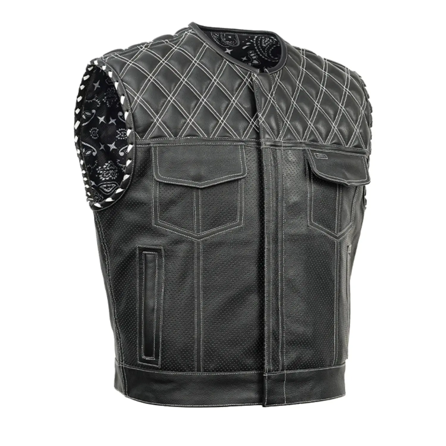 DANIEL SMART Sledgehammer Perforated Lowcut Summer Spark Men's Leather Vest Motorcycle Protective Gear