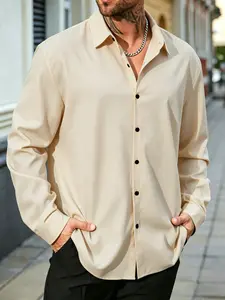 Men's Plus Size Shirt, Solid Color Casual Simple Fashion Elegant Long Sleeve Shirt, Comfortable and Stylish Men's Clothing