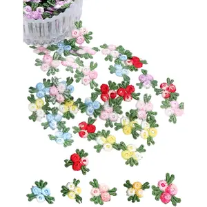 140 Pieces Mini Flower Patches for Clothes, Rose Lace Applique, Fabric Embroidery Patches for Dress Jean Hat Backpack Headband Embellishment Random