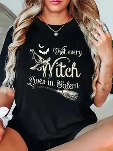 100% Cotton T shirts Not every witch lives in salem T-Shirt Breathable & Comfort Fit Tee Women,Short Sleeve Crew Neck Top for All Seasons,Graphic Tees Women Tops