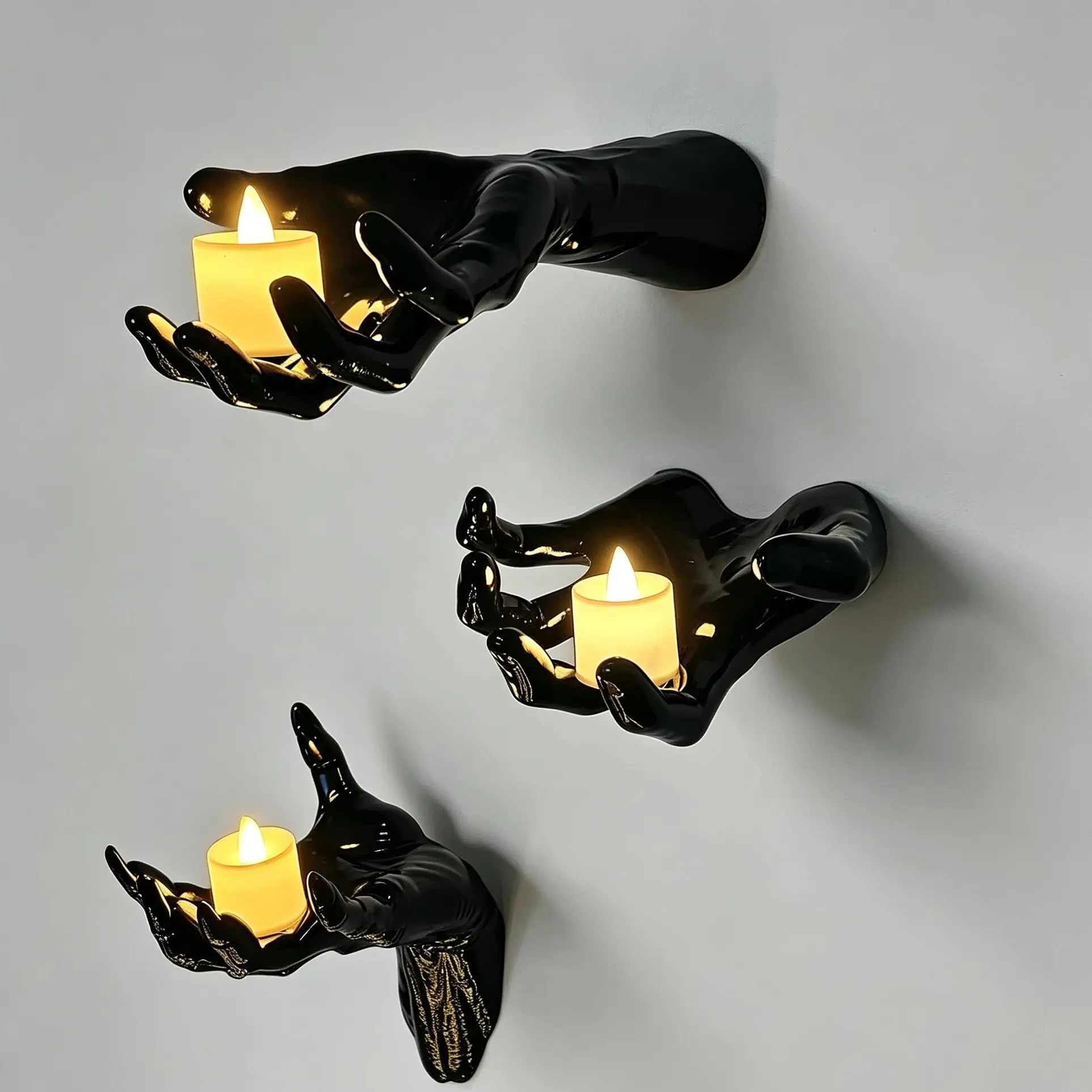 Halloween Gothic Wall Decor - 3Pcs Life-Size Creepy Reaching Hands with LED Candles, Indoor & Outdoor Halloween Decor Supplies