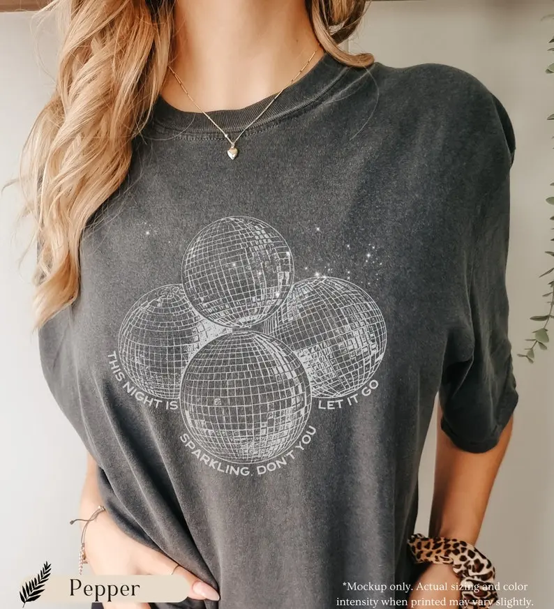 This Night is Sparkling T-shirt Disco Ball T-shirt for Women Minimalist Sparkly Disco Shirt
