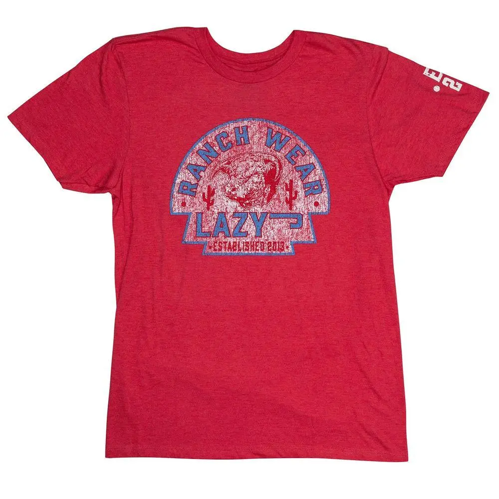 Arrowhead Logo T-Shirt in Heather Red - Casual Unisex Round Neck Short Sleeve Cotton Blend with Est 2013 Sleeve Print, Shortsleeve, Menswear