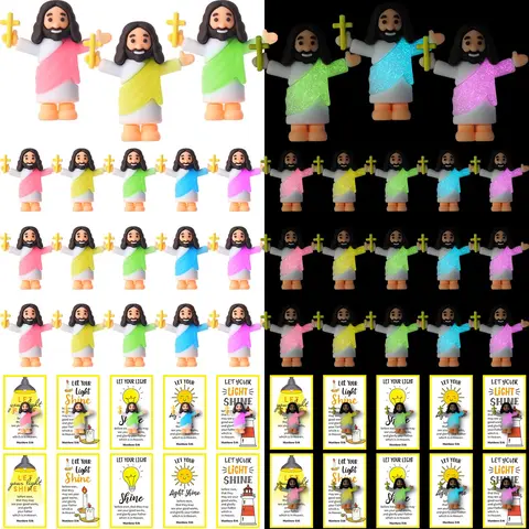 30 Sets Mini Jesus Glowing  Jesus Figurines for Sunday School Christian Gift for Women Religious Theme Party Favors Original Design Sunday Church Supplies Employee Appreciation Gift Creative Gift for Christian Baptism Family Friends