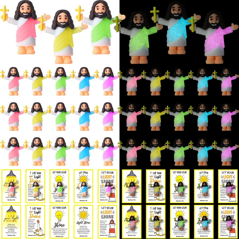 30 Sets Mini Jesus Glowing Jesus Figurines for Sunday School Christian Gift for Women Religious Theme Party Favors Original Design Sunday Church Supplies Employee Appreciation Gift Creative Gift for Christian Baptism Family Friends