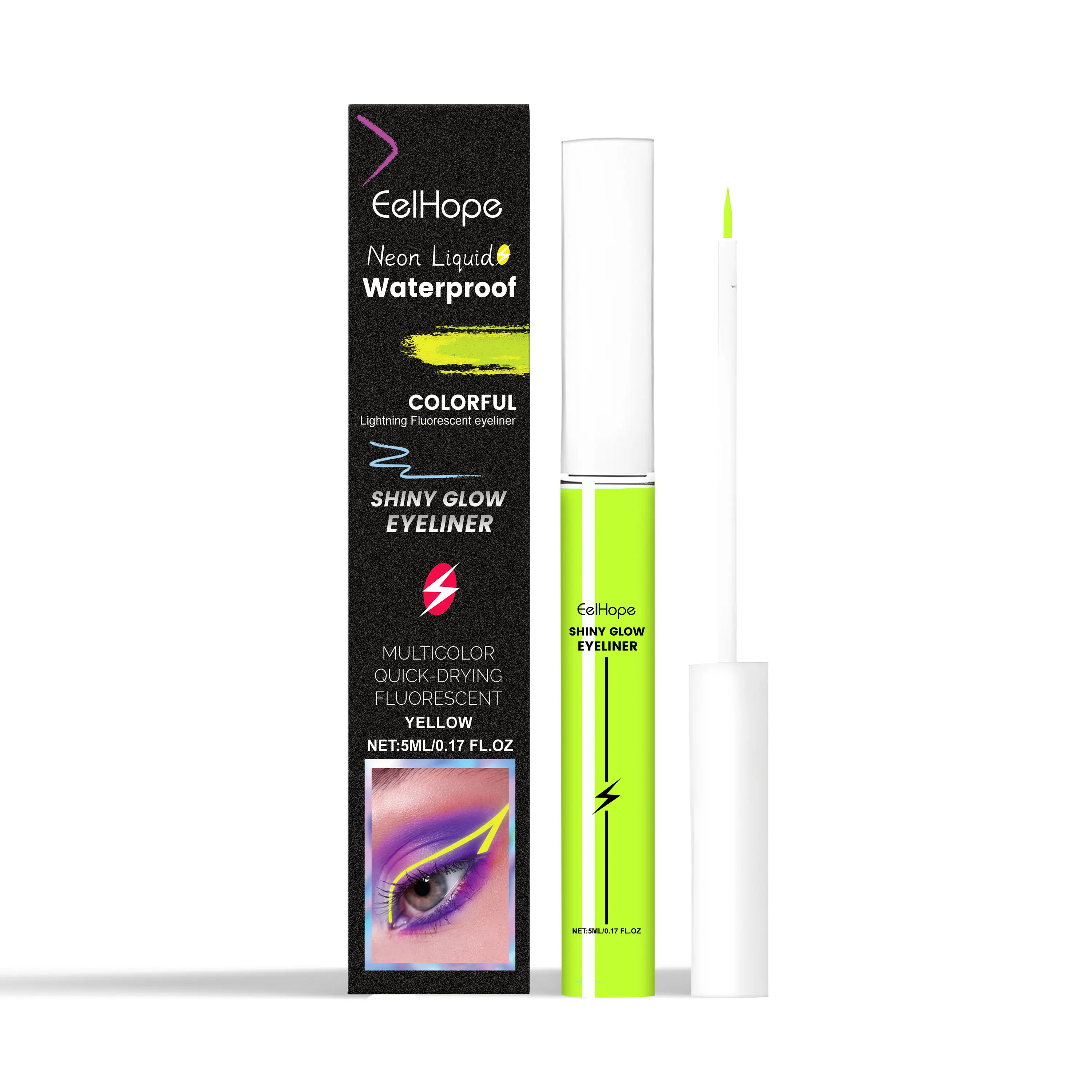 Eelhope Fluorescent Eyeliner Liquid (Yellow) Colorful Charming Eyeliner For Long-Lasting Smooth And Moisturizing Eyes Without Fading