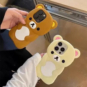 For iPhone 17 16 15 14 13 12 11 Pro Plus Max Silicone Rilakkuma Bear Soft Cover Case