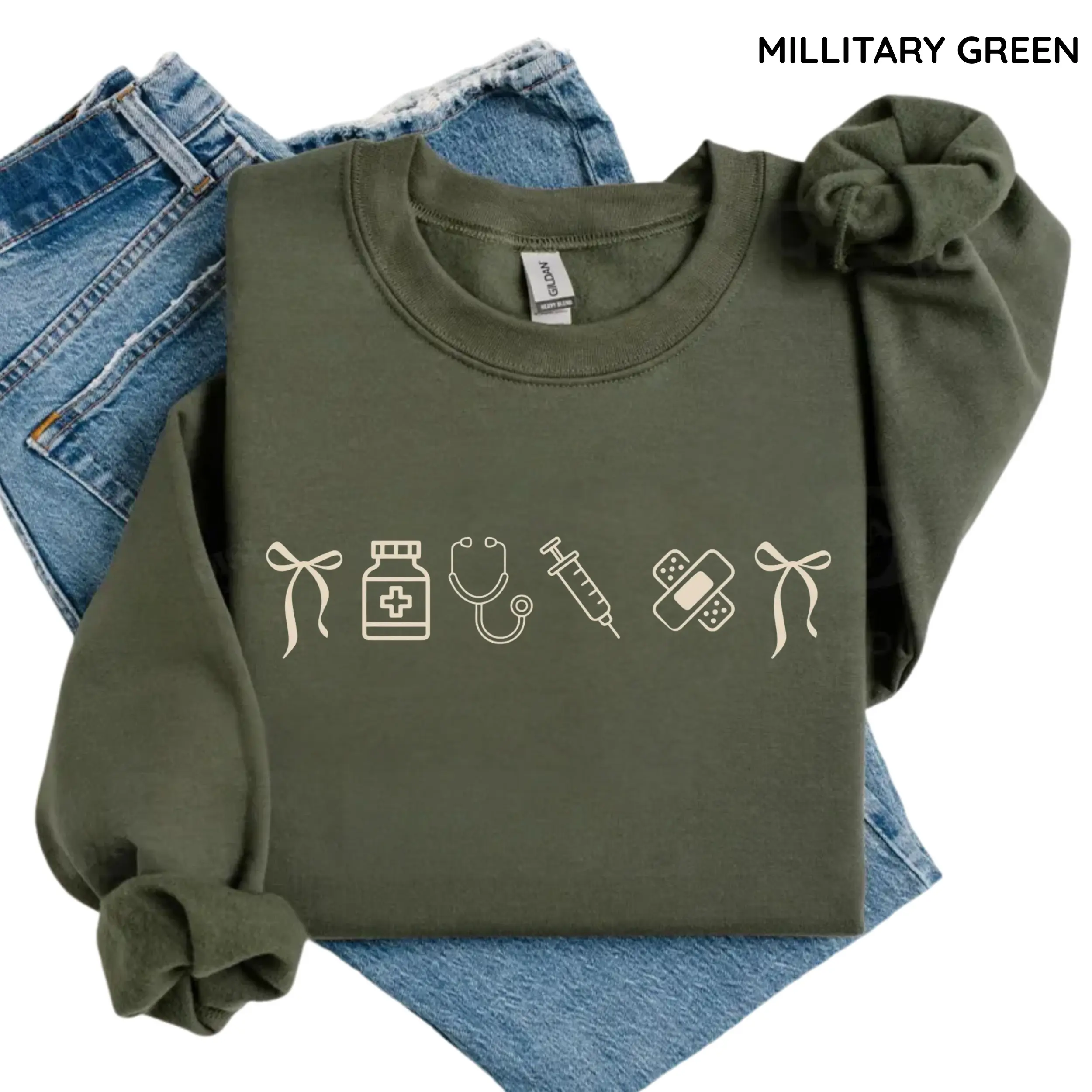 Minimalist Nurse Icons Gildan Sweatshirt, Cute Medical Crewneck for Hospital Staff, RN Appreciation Gift, Nursing School Graduation Pullover for Her