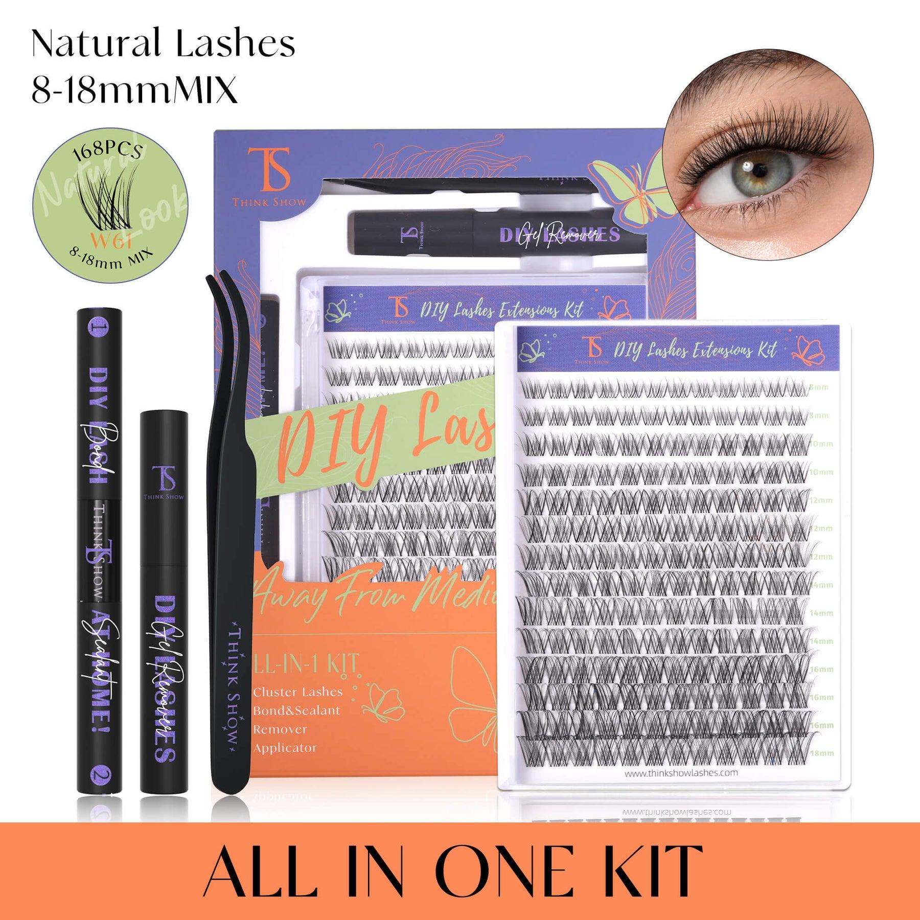 Natural Lash Clusters Kit Short Wispy Eyelash Clusters 8-18MM Clear Band Cluster Lashes Extensions Kit 168Pcs Daily Exquisite Eyelashes Clusters with Bond and Seal and Tweezers