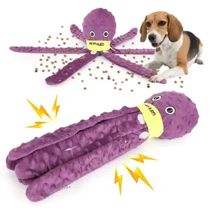 Octopus Dog Toy with Squeaker Interactive Plush Chew Toy with Treat Hiding Compartment