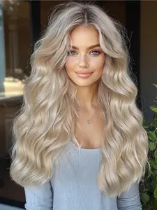 26 Inch Long Wavy Ombre Blonde Wigs for Women, Gorgeous Fluffy Wigs without Bangs, Synthetic Lace Front Wigs for Party, Daily Use, Honey Blonde Wig