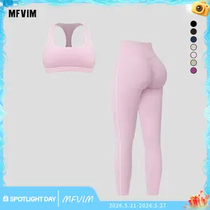 MFVIM women’s color-block athletic two-piece set: racerback slim bra and high-waisted striped yoga leggings; yoga, running, and fitness set